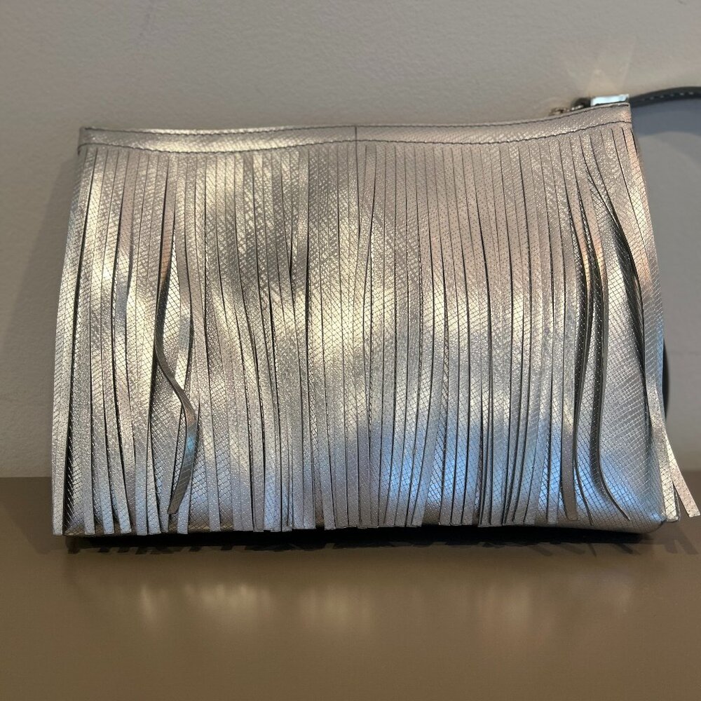 Metallic Fringe Hand Bag with Zip Closure